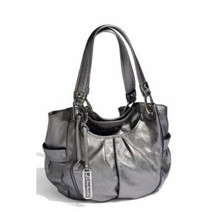 B.Makowsky Silver Metallic Leather Shoulder Handbag